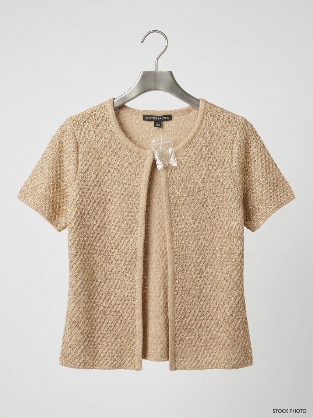 Boston Proper Beige Short-Sleeve Open Knit Sequin Cardigan Size Small - NWT